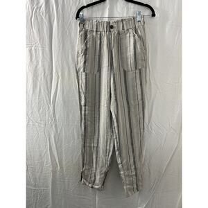 SO Womens Size M Striped Linen & Rayon Wide Leg Elastic Waist Beach Pants Boho‎